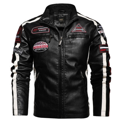 Vintage Motorcycle Jacket Men Fashion New Biker Leather Jacket Male Embroidery Bomber Coat Winter Fleece Pu Overcoat