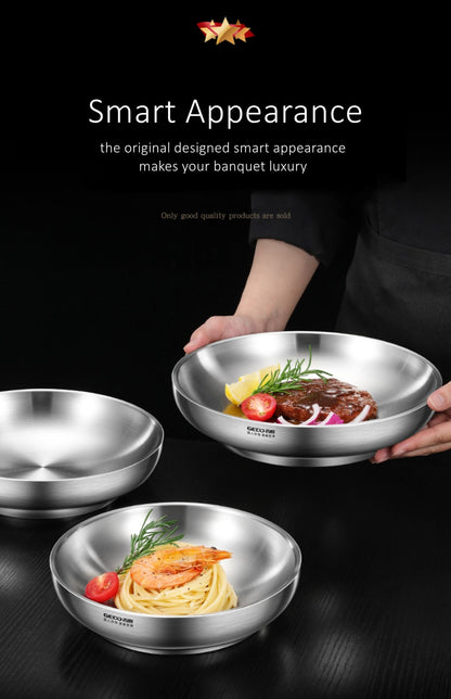 GEDO Ultra Thick Fall Resistant Sanitary Plate 2 Layer Hollow Design Heat Insulation Kitchen Dish 20cm~26cm Diameter Salad Bowl