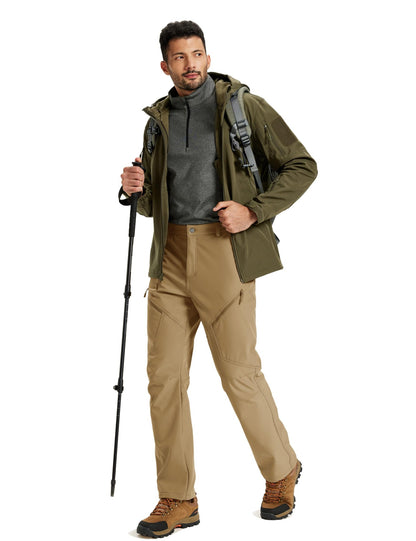 Calça Masculina de Inverno para Caminhada TACVASEN Forrada com Fleece, Impermeável, Softshell, para Esqui na Neve, Isolada, Cargo de Trabalho com 6 Bolsos com Zíper