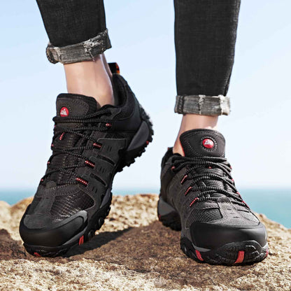 HIKEUP Tênis Masculino de Caminhada em Couro Camurça, Calçados Outdoor Resistentes ao Desgaste Masculinos para Trekking, Caminhada, Caça e Tênis Táticos