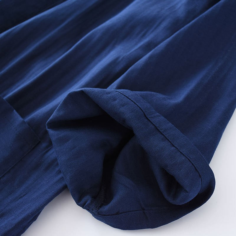 Men's Cotton Kimono Robes Pajamas Clothes Thin Spring and Autumn Black and Navy Colors Home Clothes Loose Casual Men Robe Sets