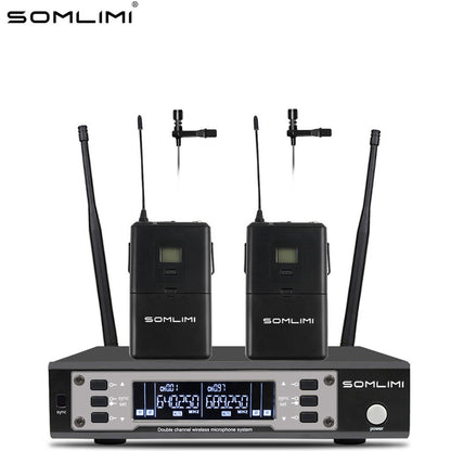 SOMLIMI EW135G4 Sistema de Microfone Sem Fio Duplo UHF Profissional para Palco Desempenho Dinâmico de Longa Distância Metal Portátil