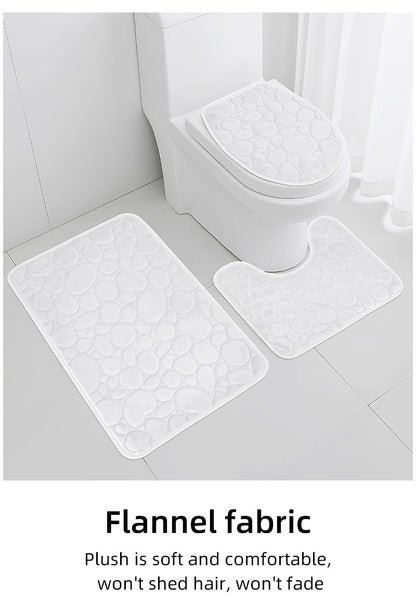 1 Set of Solid Color Simple Bathroom Water-absorbing and Non-slip Floor Mat Stone Pattern, Comfortable and Soft, Three-piece Set