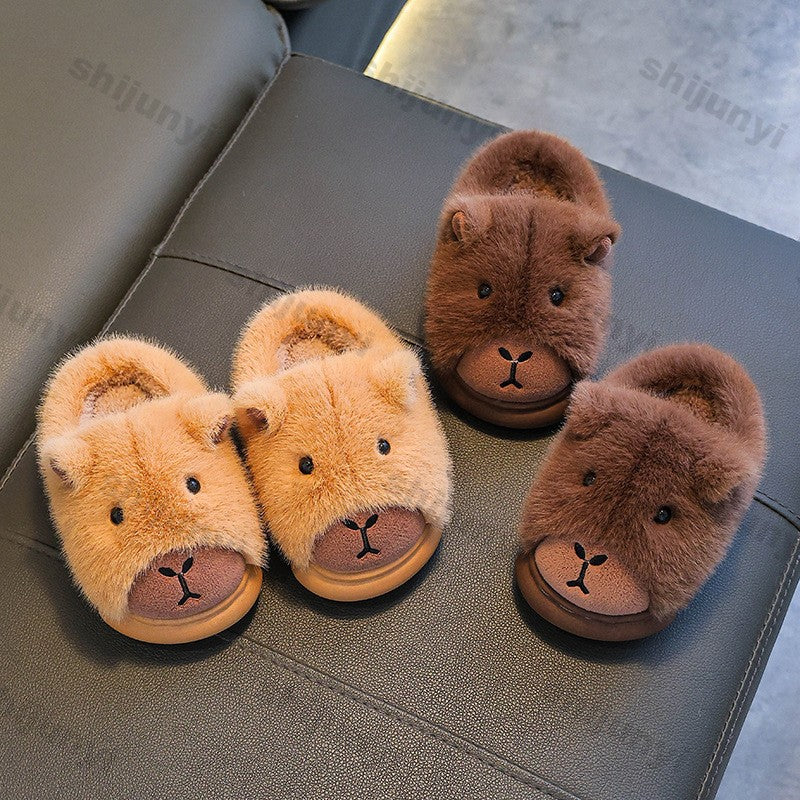 Capybara Winter Children's Platform Slippers 2025 Fashion Warm Plush Home Shoes Boys Girls Non Slip Cotton Shoes Parent-child