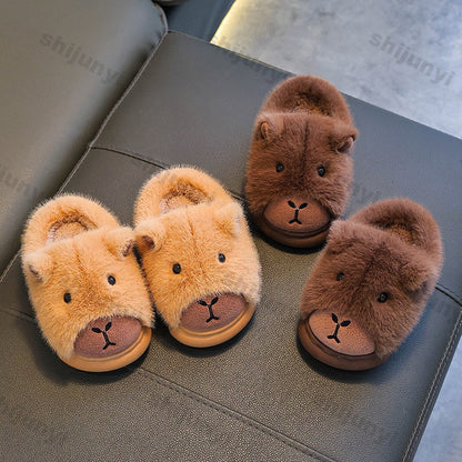 Capybara Winter Children's Platform Slippers 2025 Fashion Warm Plush Home Shoes Boys Girls Non Slip Cotton Shoes Parent-child