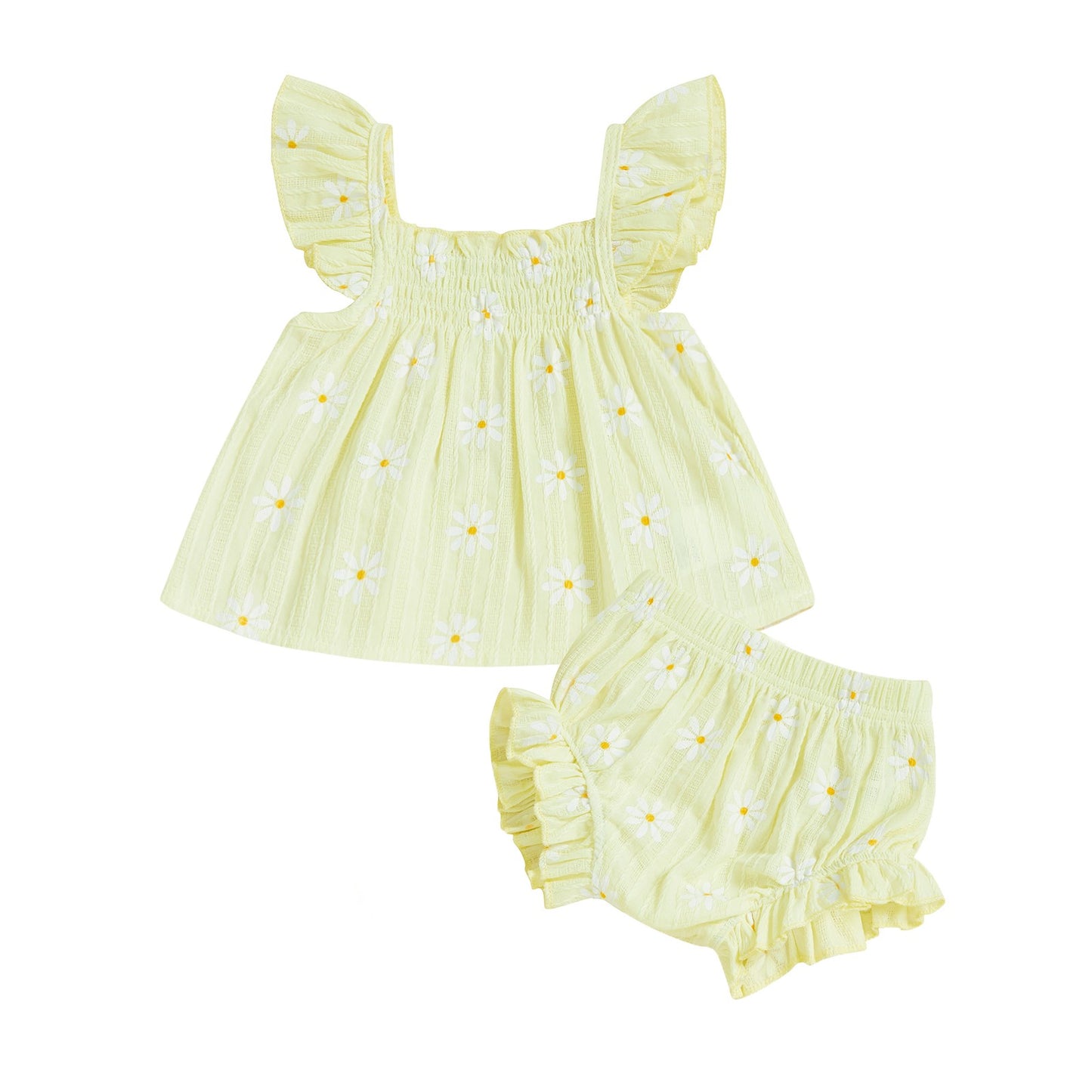 Baby Girl Daisy Outfit Toddler Girls Flying Sleeve Babydoll Tops Elastic Waist Ruffle Shorts Cute Summer Clothes 2Pcs Sets