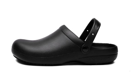 Pure Black Anti Skid Rubber Sandals Chef Shoes Kitchen Cook Waterproof Garden Shoes Clogs Without Holes Plus Big Size 47 48 49
