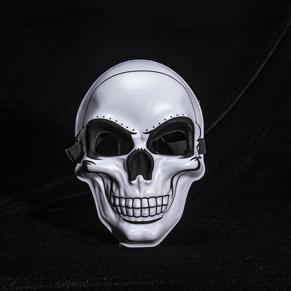 New White Ghost Head Skull Mask Halloween Horror Gold and Silver Mask Horror Smiley Cold Light Sticker Line Mask