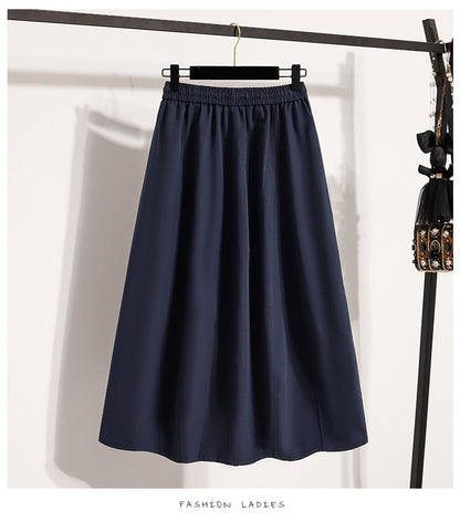 Korean Style Casual Versatile Long Skirt Plus Size Skirts Women 2025 Autumn New Fashionable High Elastic Waist A Line Skirt