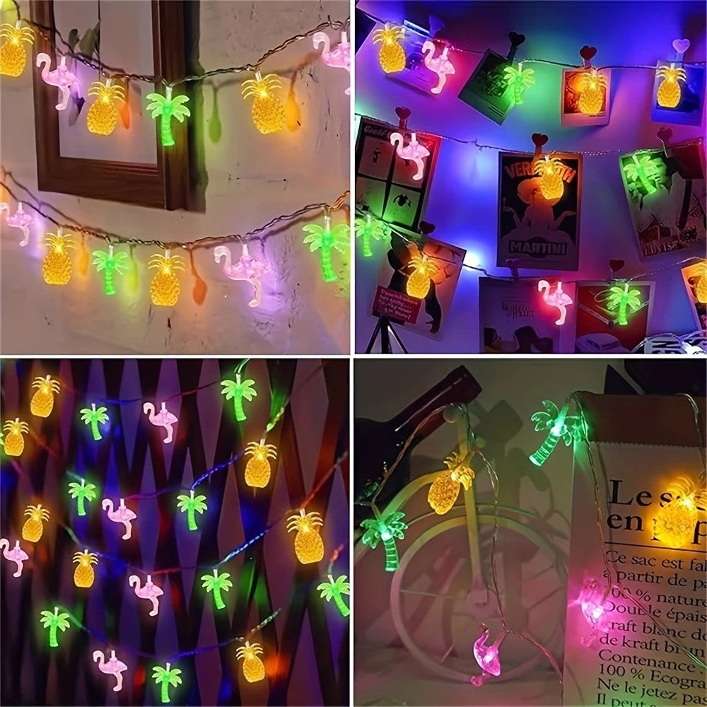 1pc LED Flamingo Pineapple Palm Tree String Lights Battery Operated For Home Garden Tropical Beach Hawaiian Holiday Party Decor