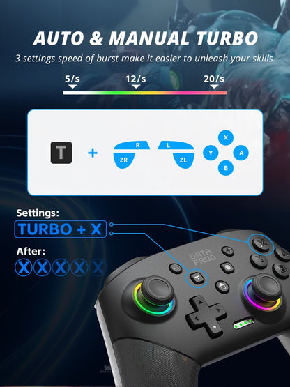 DATA FROG Wireless Pro Game Controller Bluetooth Gamepad With 1000mAh Battery Programmable Turbo Function For Nintendo Switch Sw