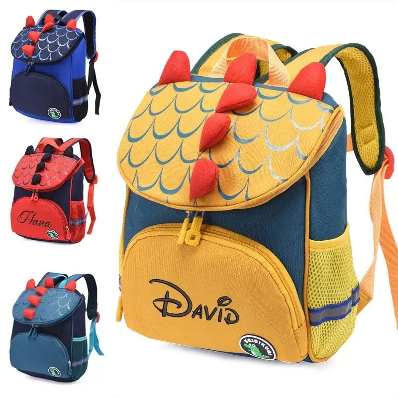 Mochila Escolar Personalizada com Nome para Creche - Mochila Bordada de Dinossauro de Desenho Animado Fofo para Meninos e Meninas, Criança com Nome Personalizado