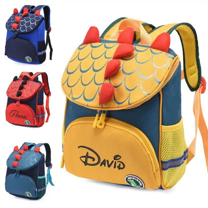 Mochila Escolar Personalizada com Nome para Creche - Mochila Bordada de Dinossauro de Desenho Animado Fofo para Meninos e Meninas, Criança com Nome Personalizado