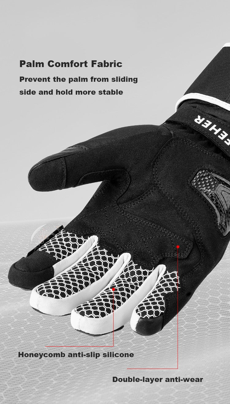Luvas de Inverno FEHER para Moto Couro Touchscreen Quente Impermeável Junta de Dedo em Fibra de Carbono Luvas de Motociclismo