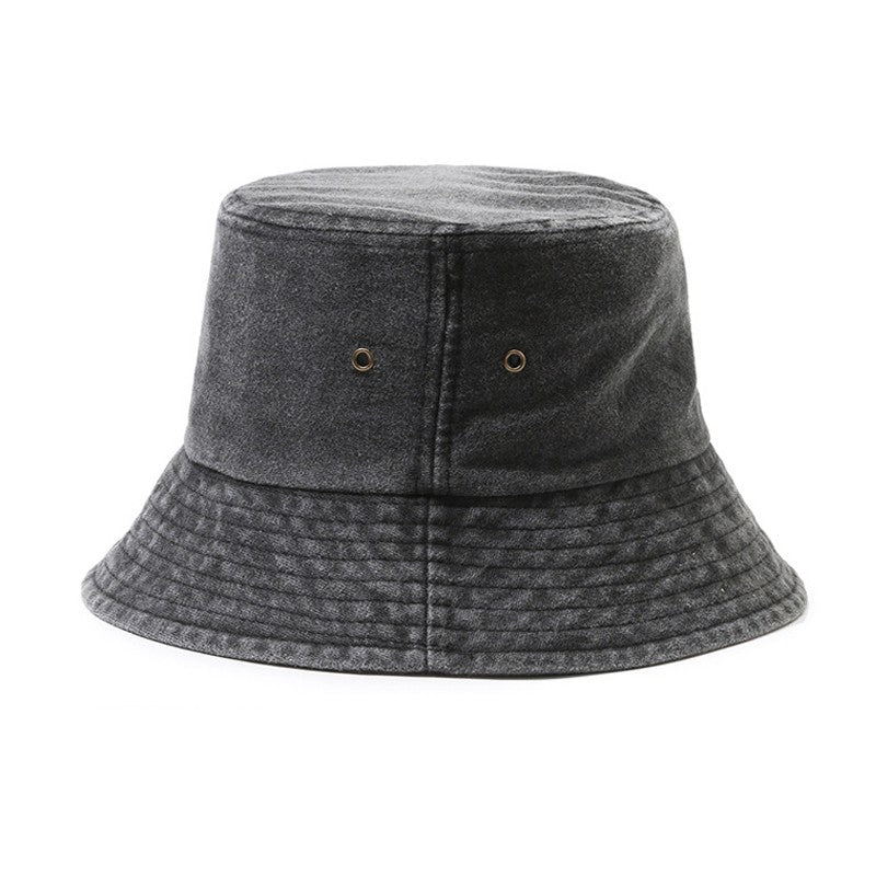 Panda Embroidery Washed Cotton Bucket Hat for Men Women Vintage Wide Brim Sun Protection Adjustable Outdoor Fishing Beach Cap