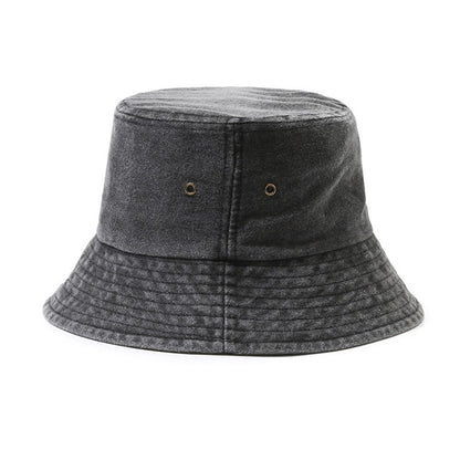 Panda Embroidery Washed Cotton Bucket Hat for Men Women Vintage Wide Brim Sun Protection Adjustable Outdoor Fishing Beach Cap