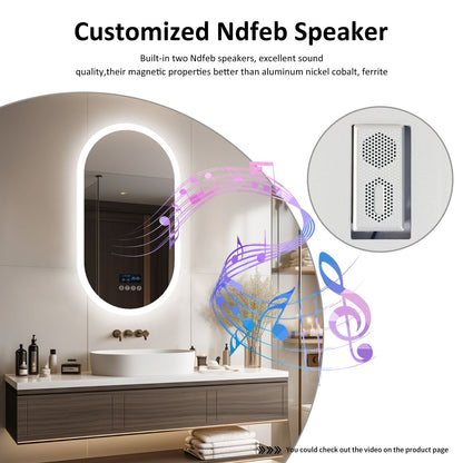 LUVODI 20x32” Led Lighted Bluetooth Bathroom Mirror Backlit Illuminate Dimming Vanity Mirror with Time Date Display Anti-fog
