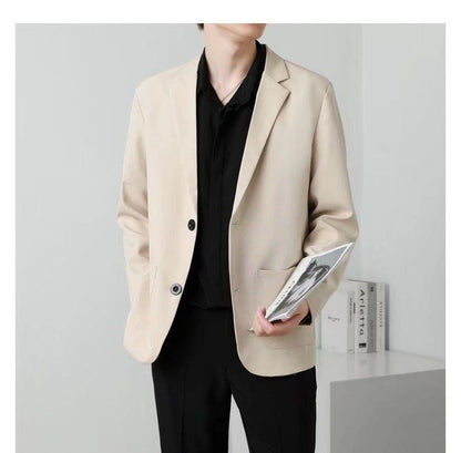 Men Suit Jackets Blazer Coat Slim Fit Smart Casual Autumn New Fashion Clothing Two Buttons Solid Color Korean Black/Khaki/Coffee