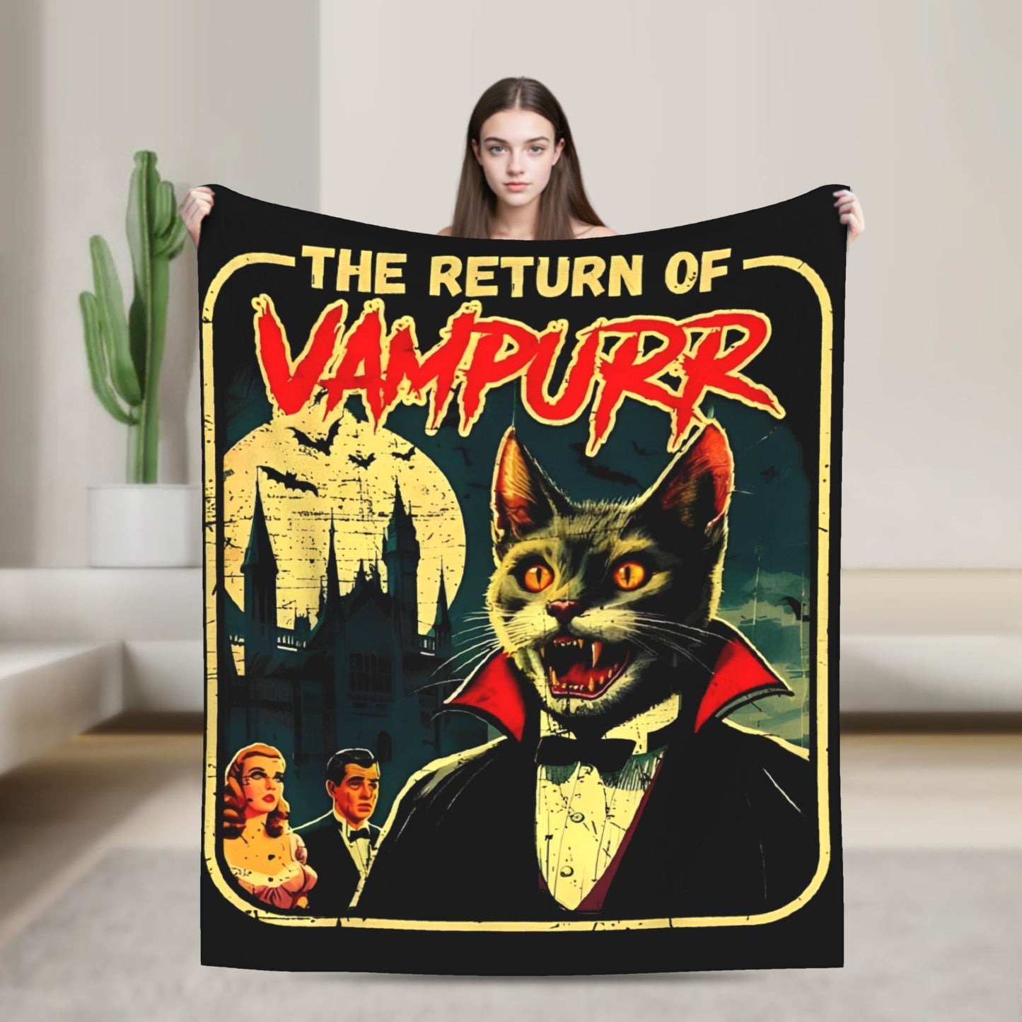 Funny Vampurr Vampire Cat Bites Again Flannel Blankets Halloween Awesome Throw Blanket for Quilt 200x150cm Soft