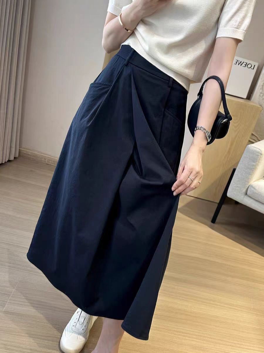 2026 Solid Color Big Size Half Skirt Women Leisure A- Line with Pocket Chinese Origin Simple Plus Size Mid Length Skirt