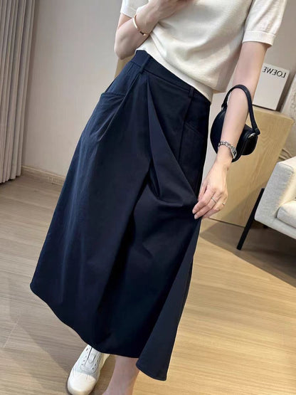 2026 Solid Color Big Size Half Skirt Women Leisure A- Line with Pocket Chinese Origin Simple Plus Size Mid Length Skirt