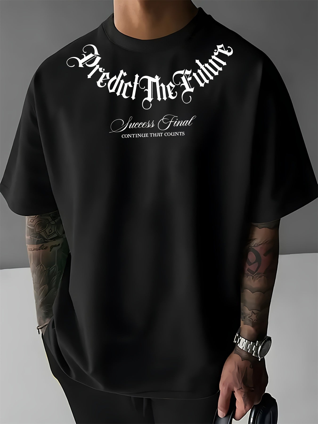 Summer men's 100% cotton comfortable casual wide plus size prediction for future letter printed round neck short sleeved T-shirt