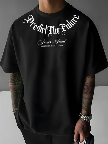 Summer men's 100% cotton comfortable casual wide plus size prediction for future letter printed round neck short sleeved T-shirt