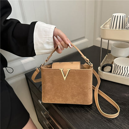 Fashionable Mini Suede Women's Bag, Faux Suede Tote Bag, Hardware Lock Buckle Decoration Handbag Purse Shoulder Cross Body Bags