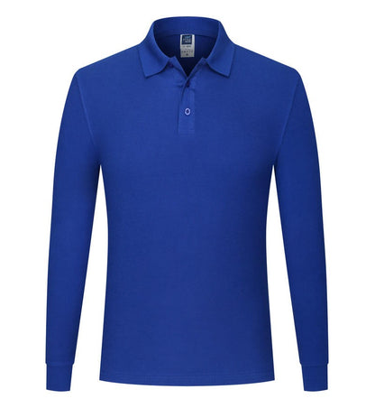 Cotton long sleeved polo shirt, men's and women's breathable spring and autumn T-shirt, printed logo embroidery workwear
