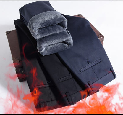 Flannel Thick Men's Casual Pants Navyblue Winter New Fleece Business Stretch Warm Plush Trousers Brand Slim Straight Male Pants