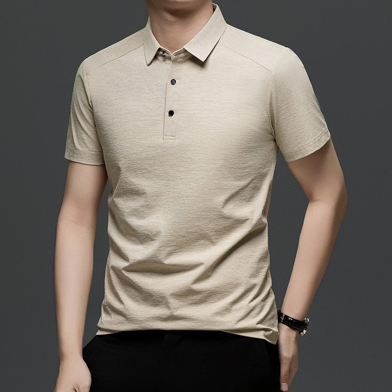 Summer business breathable short sleeved polo shirt with collar top, 2025 new item solid color collar short sleeved shirt