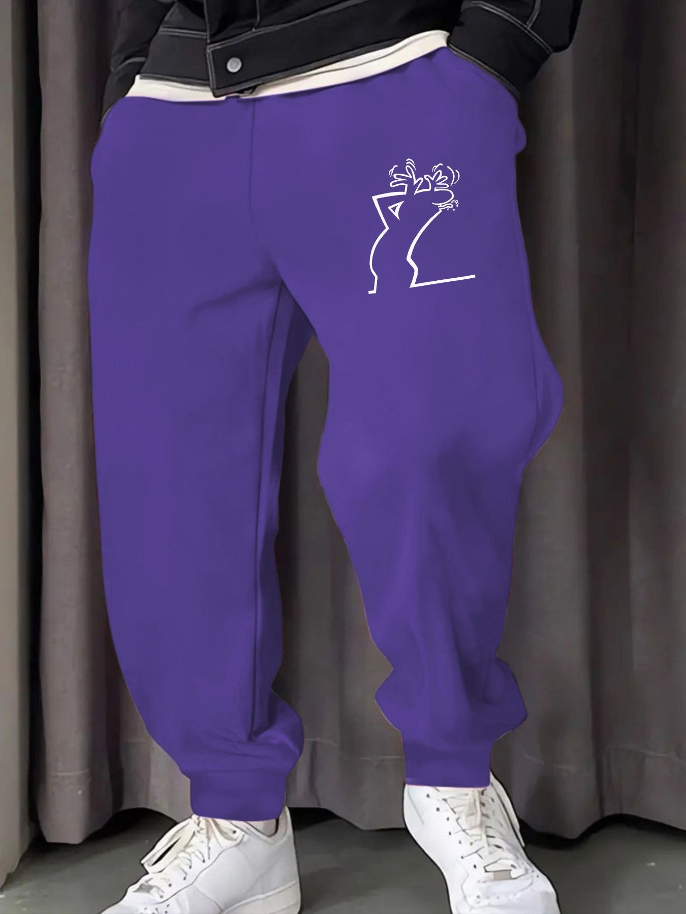 Make Provocative Expressions Printing Man's Sweatpants Y2K Elastic Waist Pants Casual Drawstring Pant Fashion Warm Britches
