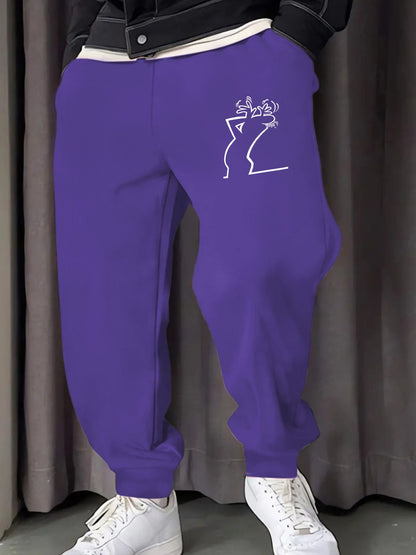 Make Provocative Expressions Printing Man's Sweatpants Y2K Elastic Waist Pants Casual Drawstring Pant Fashion Warm Britches