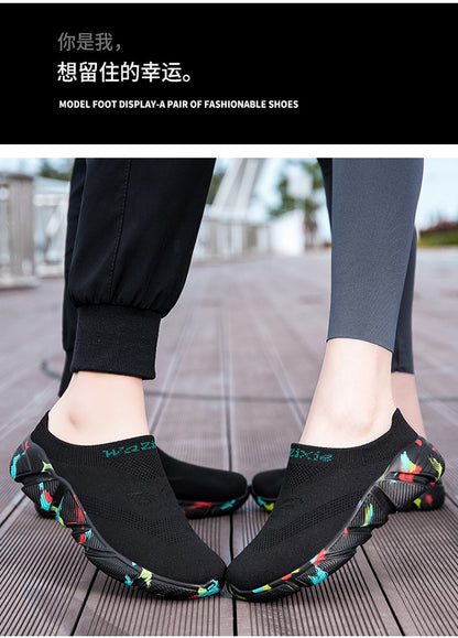 Men And Woman Sneakers Couples Slip On Half Shoes Comfortable Ankle Sock Shoes Increase Height Casual Shoes Size 35-47