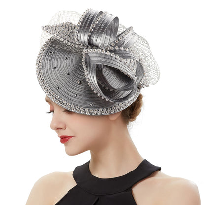 Fascinator de Cetim Perfeito Acessórios de Cabelo Chiques Multicores Chapéus para Kentucky Derby Chapéu para Chá da Tarde Touca de Strass com Véu