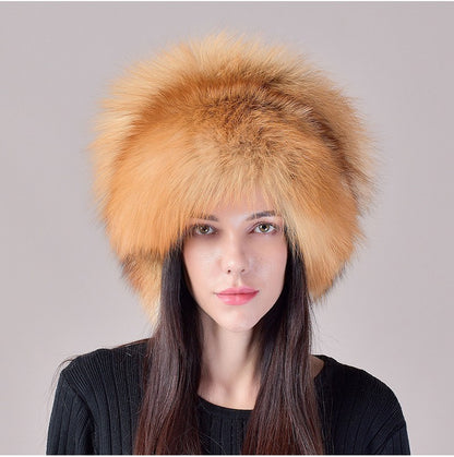 2025 Novo Estilo Chapéu Russo Ushanka de Pele de Raposa Natural Feminino Quente de Inverno Estilo Popular Fofo Boné Feminino com Cauda de Pele Real da Moda