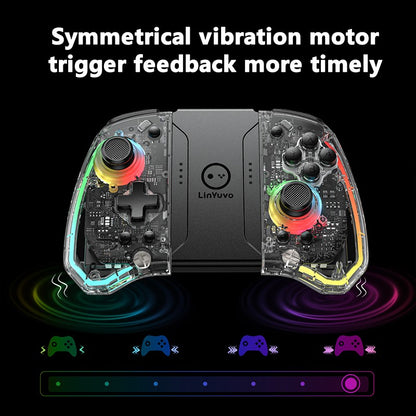 LinYuvo KS40 Transparent Wireless Gamepad for Switch/OLED with 8 Color LED,Turbo Function.Controller Joystick for Switch Lite