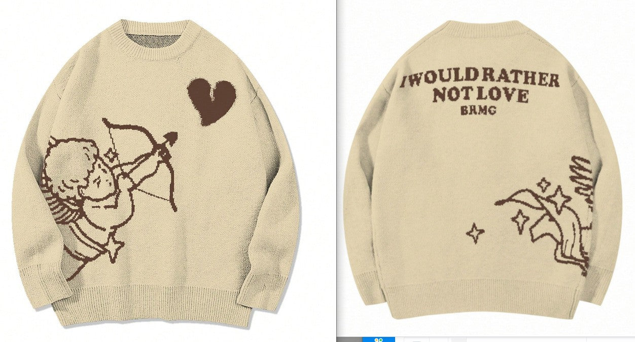 Men's Knitted Sweater Angel Love Heart Design Faionable Urban Sle Winter Season Long Sve round Ne Pullover New Arrival