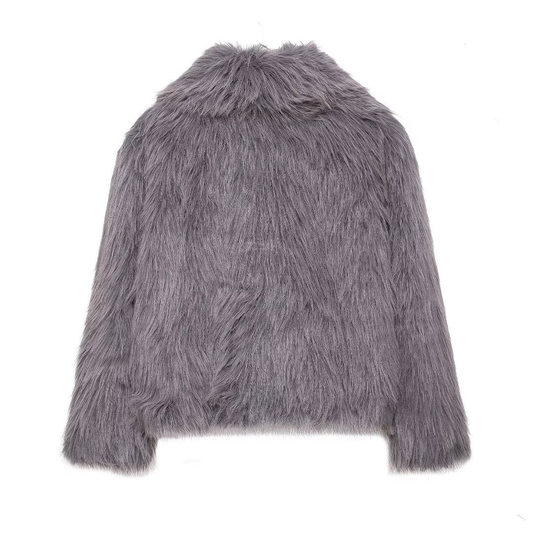 DUOPERI Women Fashion Winter Solid Thick Warm Faux Fur Coat Lapel Collar Long Sleeves Female Chic Lady Casual Outfits