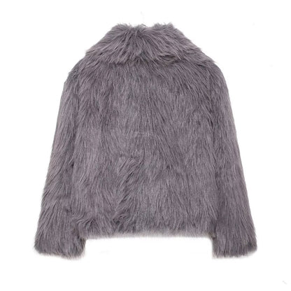 DUOPERI Women Fashion Winter Solid Thick Warm Faux Fur Coat Lapel Collar Long Sleeves Female Chic Lady Casual Outfits