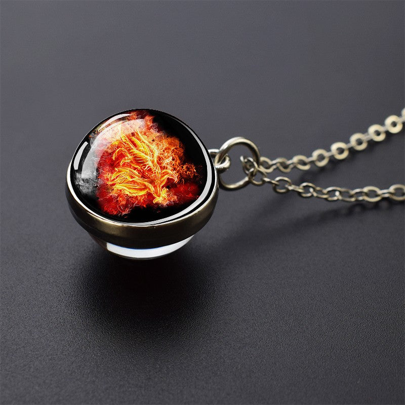 Colares Aurora Yin Yang Fênix de Gelo e Fogo Pingente de Bola de Vidro Dupla Face Colar de Correntes da Moda Joias Legais Feminino Masculino