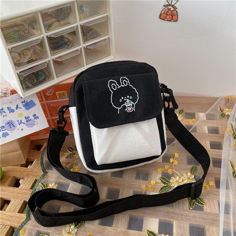 Ladies Fashion Canvas Small Square Bag Korean Version Multifunctional Cute Dog One-shoulder Diagonal Mobile Phone Package
