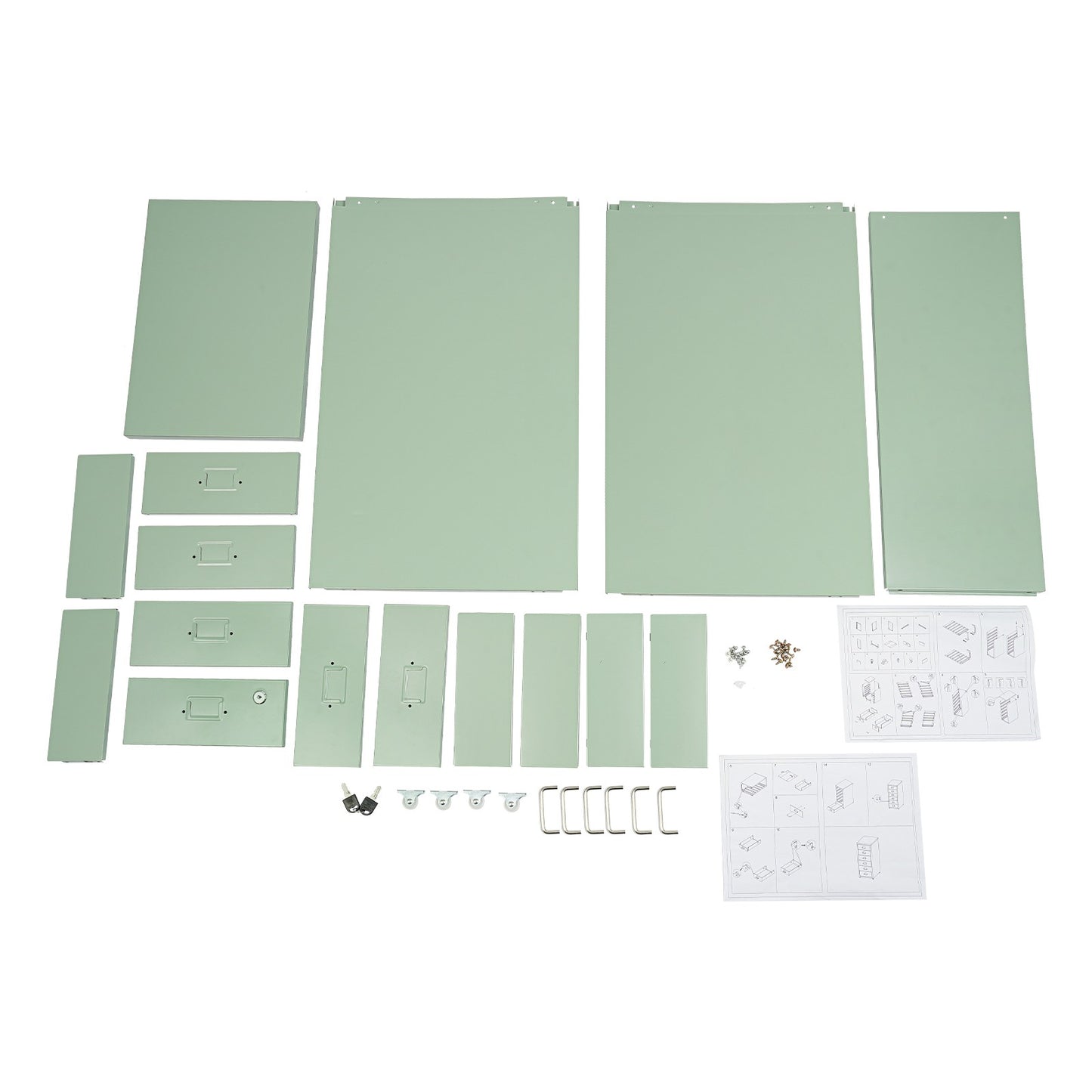 Gaveteiro de Metal com Rodas e Fechadura | Armário para Documentos com 6 Gavetas para Escritório em Casa, com Rodas | Branco-sujo/Verde/Amarelo
