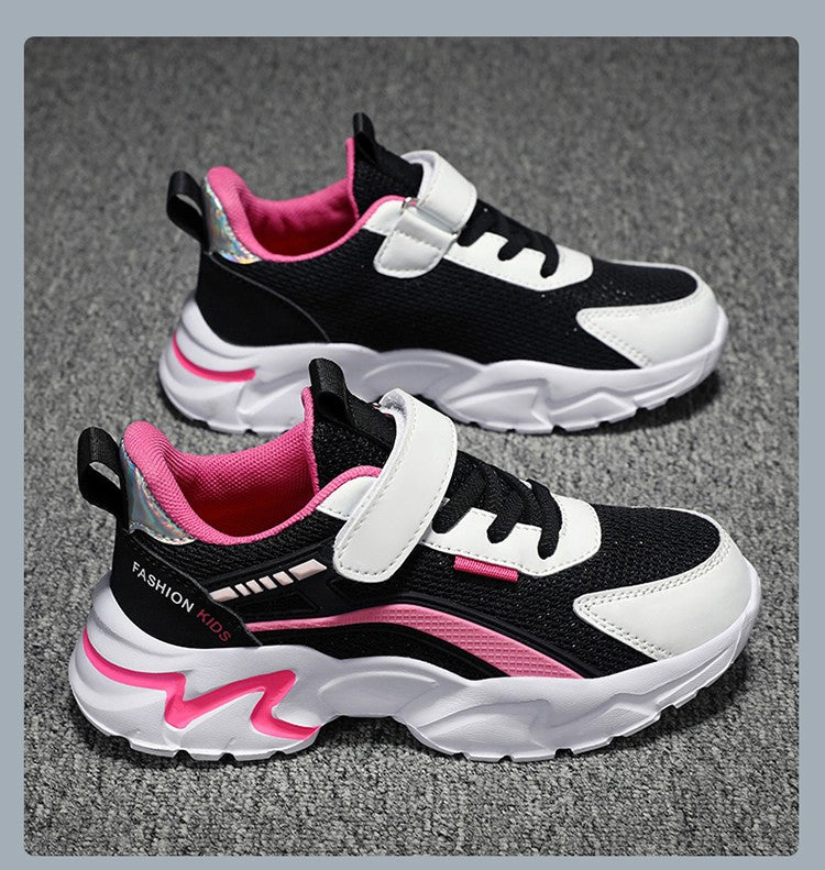 Lovely Girls Pink Sneaker Outdoor Breathable Mesh Flat Sport Shoes Fashion Kids Casual School Walking Shoe  Antislip