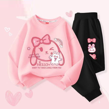 Autumn Baby Girls Clothes Set Kid Heart Printed Sweatshirts Pullover Top And Pants 2 Pieces Suit  Children Sweet Tracksuits