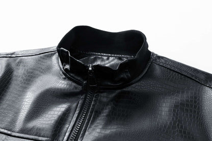 New Spring Autumn Winter PU Leather Stand Collar Open Cardigan Biker Casual Loose Fit Jacket Men's Fashion Outerwear
