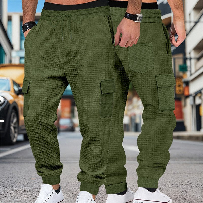 Men's Clothing  Pants Autumn Winter Fashion Casual Heavyweight Small Check Loose Jogger Sweatpants Waffles