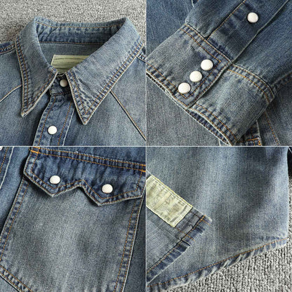 Autumn New American Retro Heavyweight Double Pocket Denim Cargo Shirt Men's Simple 100% Cotton Washed Casual Blouses Thin Jacket