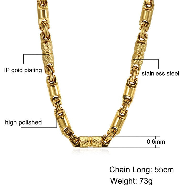 Colar Bicicleta Rock Punk HipHop 6mm Banhado a Ouro Joias Masculinas Femininas Corrente Bizantina de Aço Inoxidável Presentes