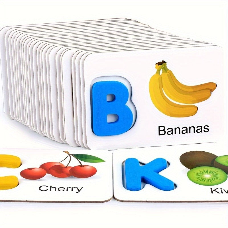 Montessori, Wooden Alphabet Cards, Children's Early Education Fruit Cognitive Cards, Kindergarten Enlightenment Puzzle Block Toy